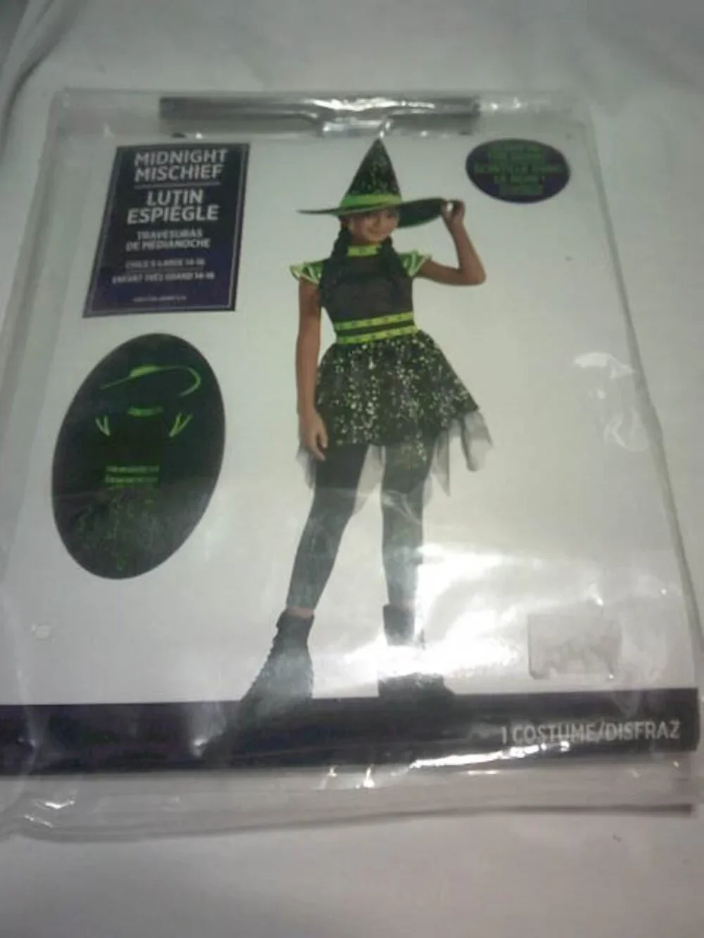 NEW GLOW IN THE DARK WITCH HALLOWEEN COSTUME SIZE XL 14-16 GIRLS DRESS & HAT 🎃